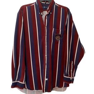 Vintage Ralph Lauren Vertical Striped Blue Maroon with Crest XL